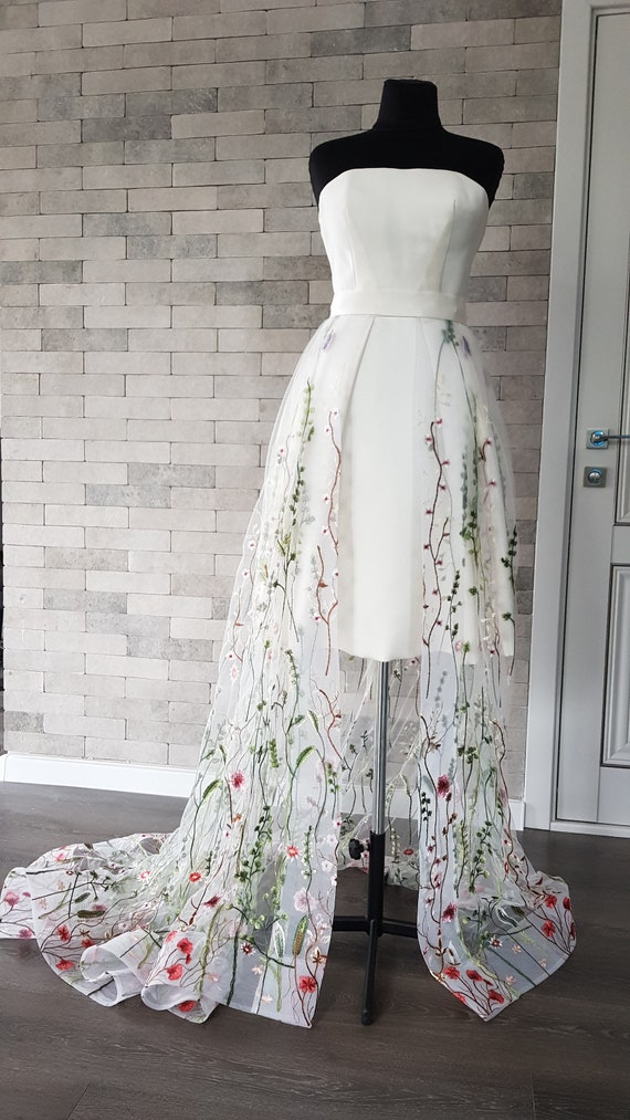 3D Peachy Pink Purple Flower Wedding Skirt, Green Floral