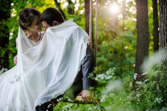 100% Natural Silk Chiffon Wedding Veil: Mulberry Silk Organza Tulle Bridal With/Without Blusher