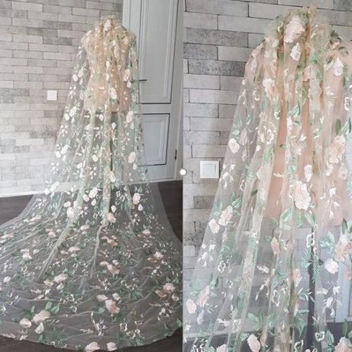 Peachy Pink Floral Wedding Veil Leaf Petal Wedding Veil Etsy