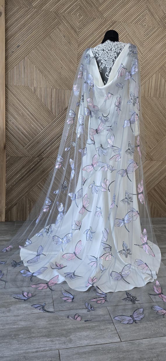 Embroidered Dragonfly Wedding Veil: Colorful Sparkle Bridal Veil