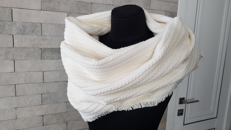 Ivory Knitted Wedding Shawl: Warm Cotton Bridal Wrap Scarf Cover-up ...