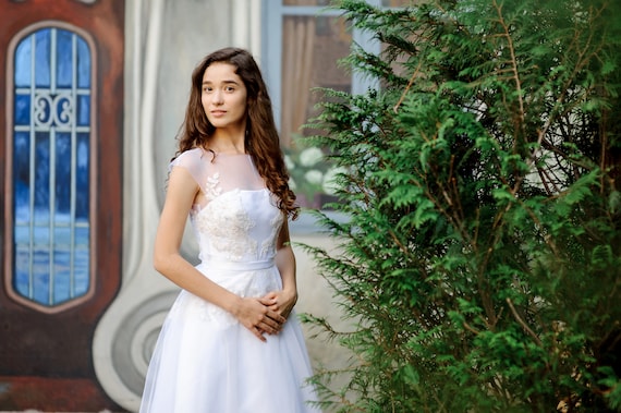 Ready to Ship Tulle Corset Wedding Dress, White Lace Wedding Dress