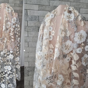 Peachy grey wedding Cape, shiny flowers capelet, bridal cloak, secret garden wildflower autumn botanical garden flower bridal sparkle cape. image 5