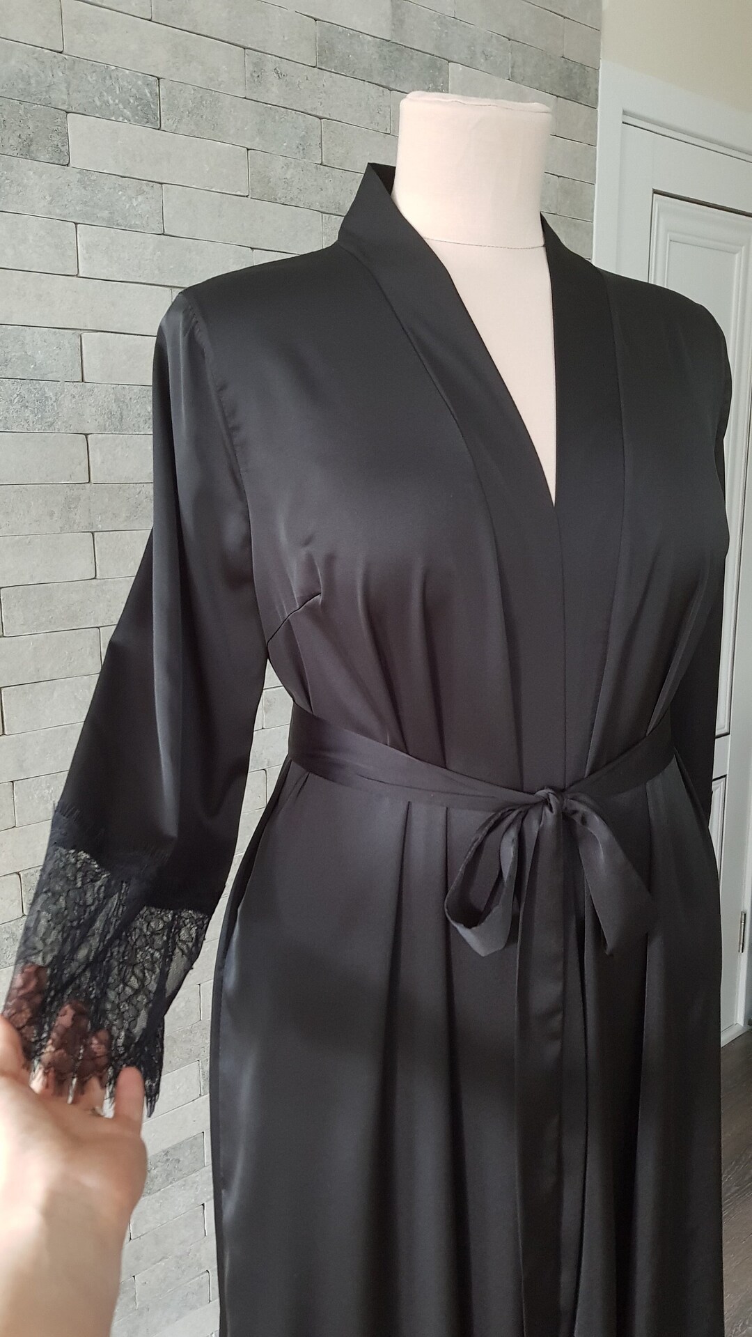 Italian Satin Lace Bridal Robe, Getting Ready Wedding Kimono Peignoir ...