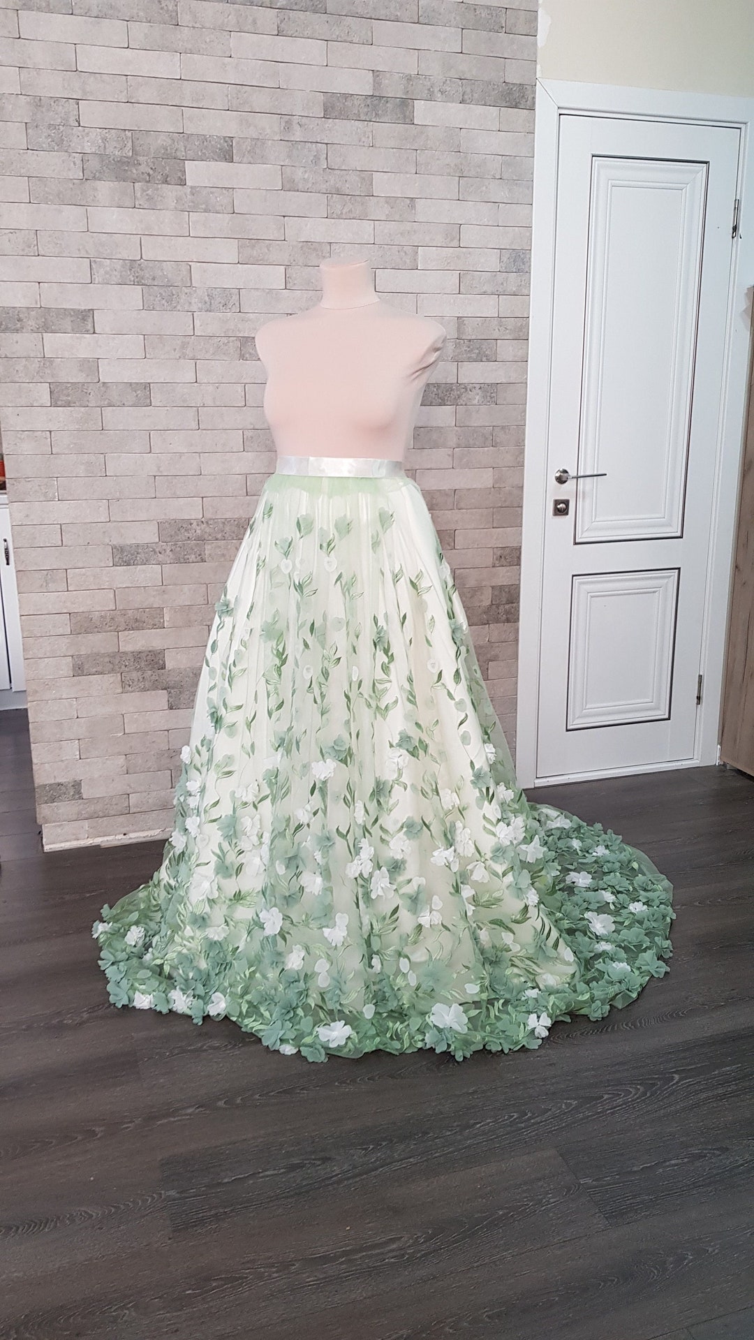 3D Green and White Flower Wedding Overskirt Floral Wedding - Etsy