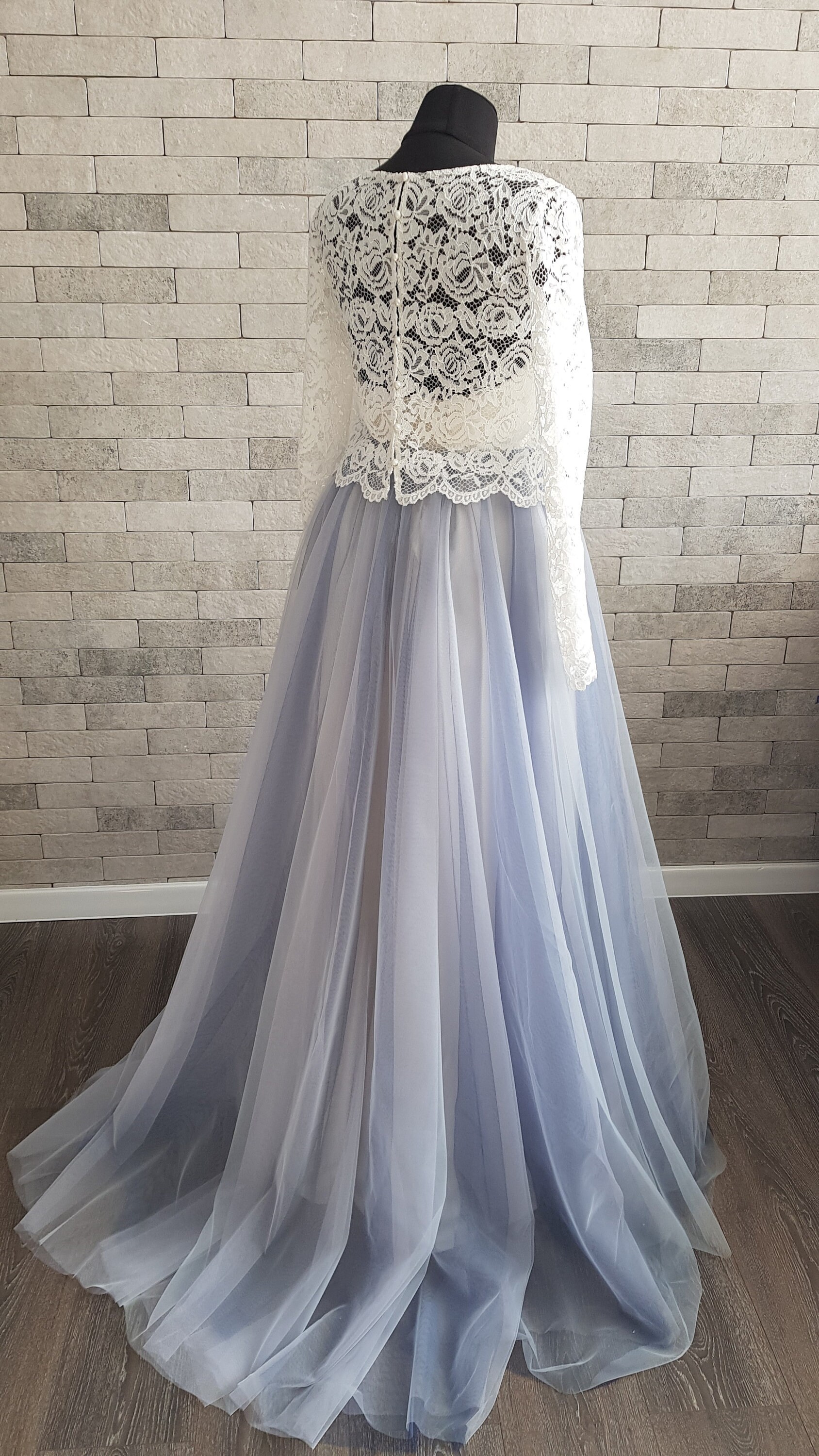 Ombre Blush Blue Tulle Wedding Dress: Bohemian Bridal Separates
