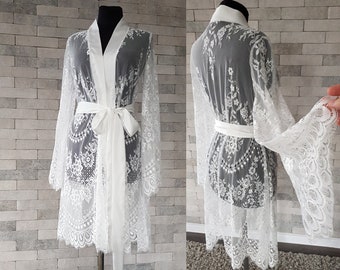 Luxurious getting ready lace robe, wedding robe, lace robe, nightgown, bridal robe, bridesmaids robe, lace lingerie, mother's gift for her