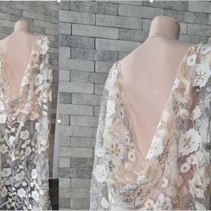 Peachy grey wedding Cape, shiny flowers capelet, bridal cloak, secret garden wildflower autumn botanical garden flower bridal sparkle cape. image 1