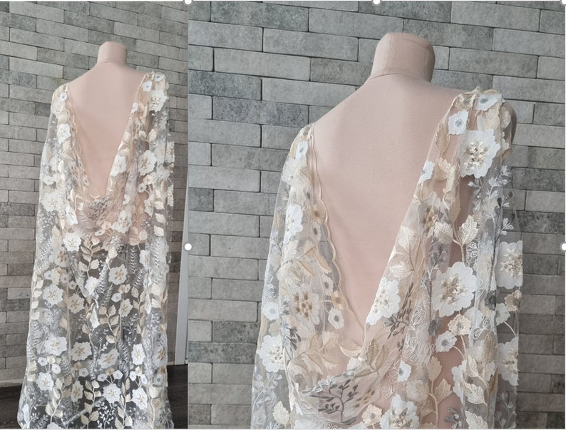 Peachy grey wedding Cape, shiny flowers capelet, bridal cloak, secret garden wildflower autumn botanical garden flower bridal sparkle cape. image 1