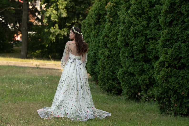 Flower Wedding Dress Long Sleeve Wedding Dress Bridal Etsy