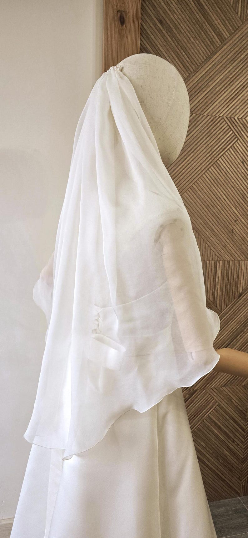 100% natuurlijke zijde chiffon bruidssluier: moerbeizijde organza tule bruids met/zonder blush afbeelding 3