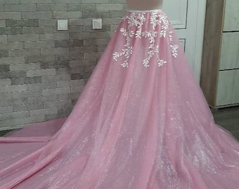 Sparkle Pink Tulle Wedding Train: Detachable Removable Sparkly Shiny Bridal Skirt, Extra Long Train.