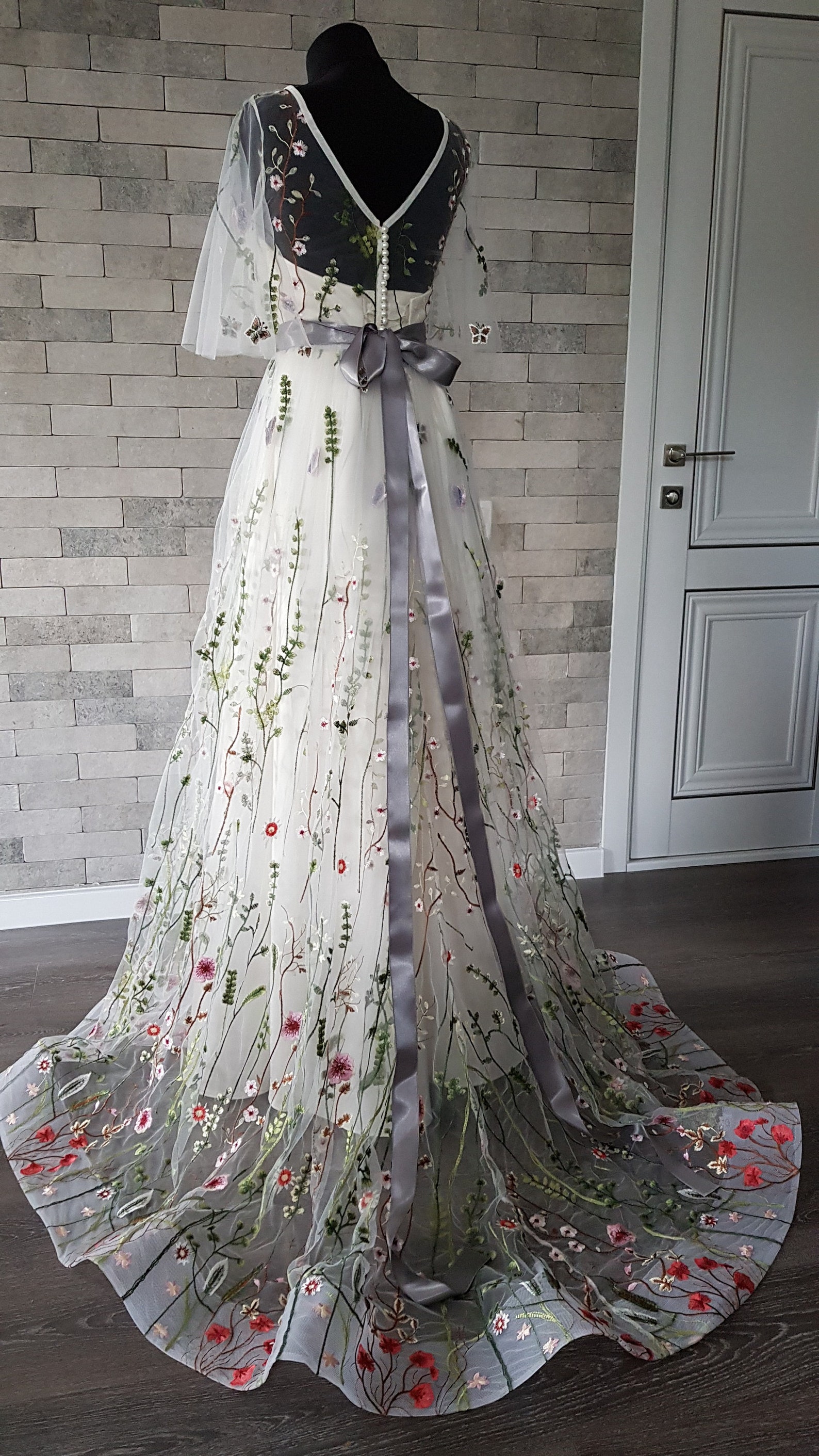 Flower Wedding Dress Long Sleeve Wedding Dress Bridal - Etsy