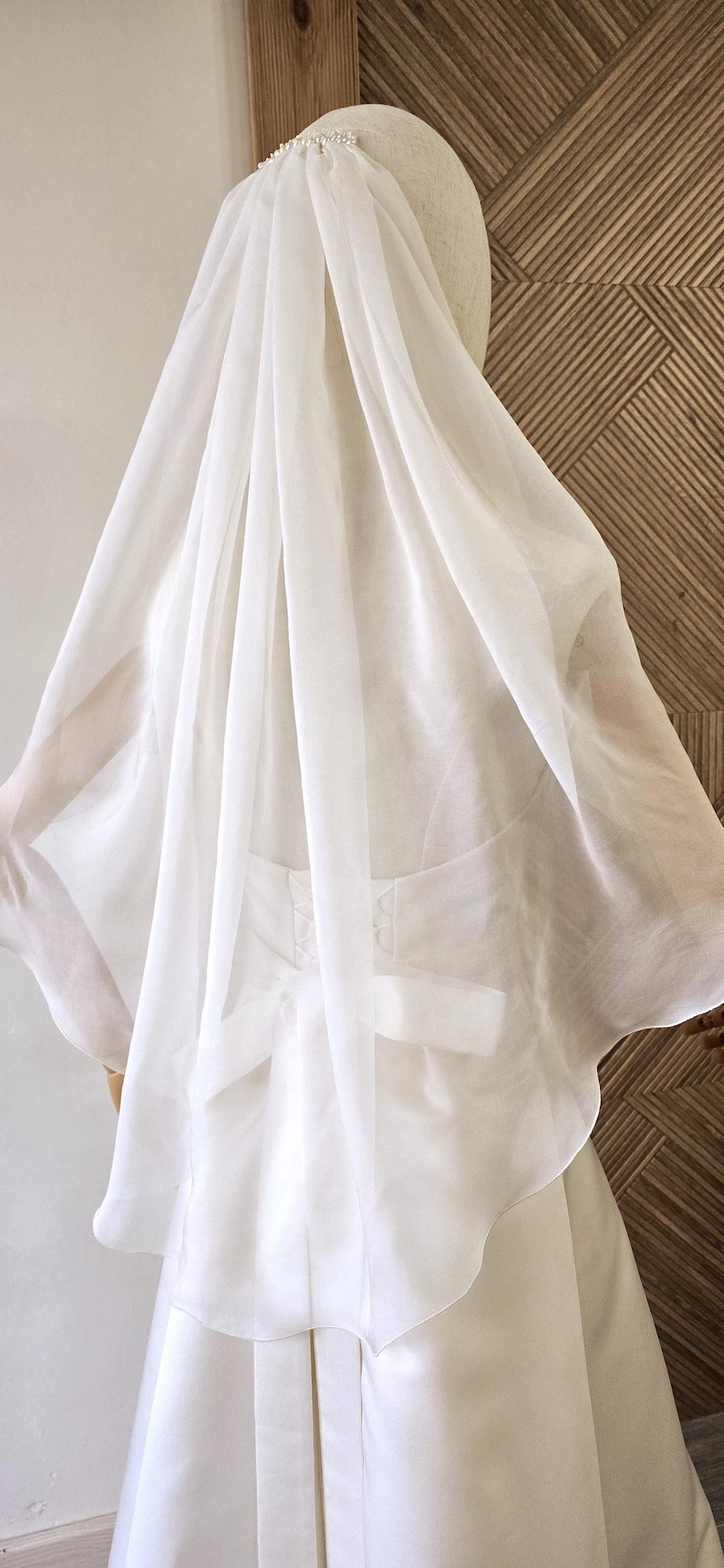 100% natuurlijke zijde chiffon bruidssluier: moerbeizijde organza tule bruids met/zonder blush afbeelding 2