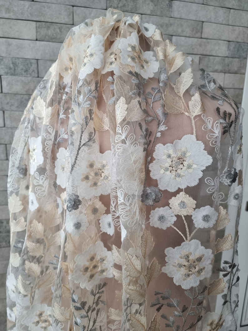 Peachy grey wedding Cape, shiny flowers capelet, bridal cloak, secret garden wildflower autumn botanical garden flower bridal sparkle cape. image 10