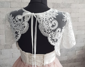 Lace Wedding Top: Ivory Bridal Bolero with Pearl Buttons