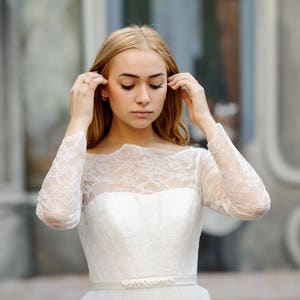 Original vintage french lace long sleeves wedding top, bridal cover up, wedding separates top, bridal separates, bohemian wedding lace top.