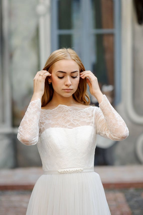 Vintage French Lace Wedding Top: Long Sleeve Bridal Cover Up