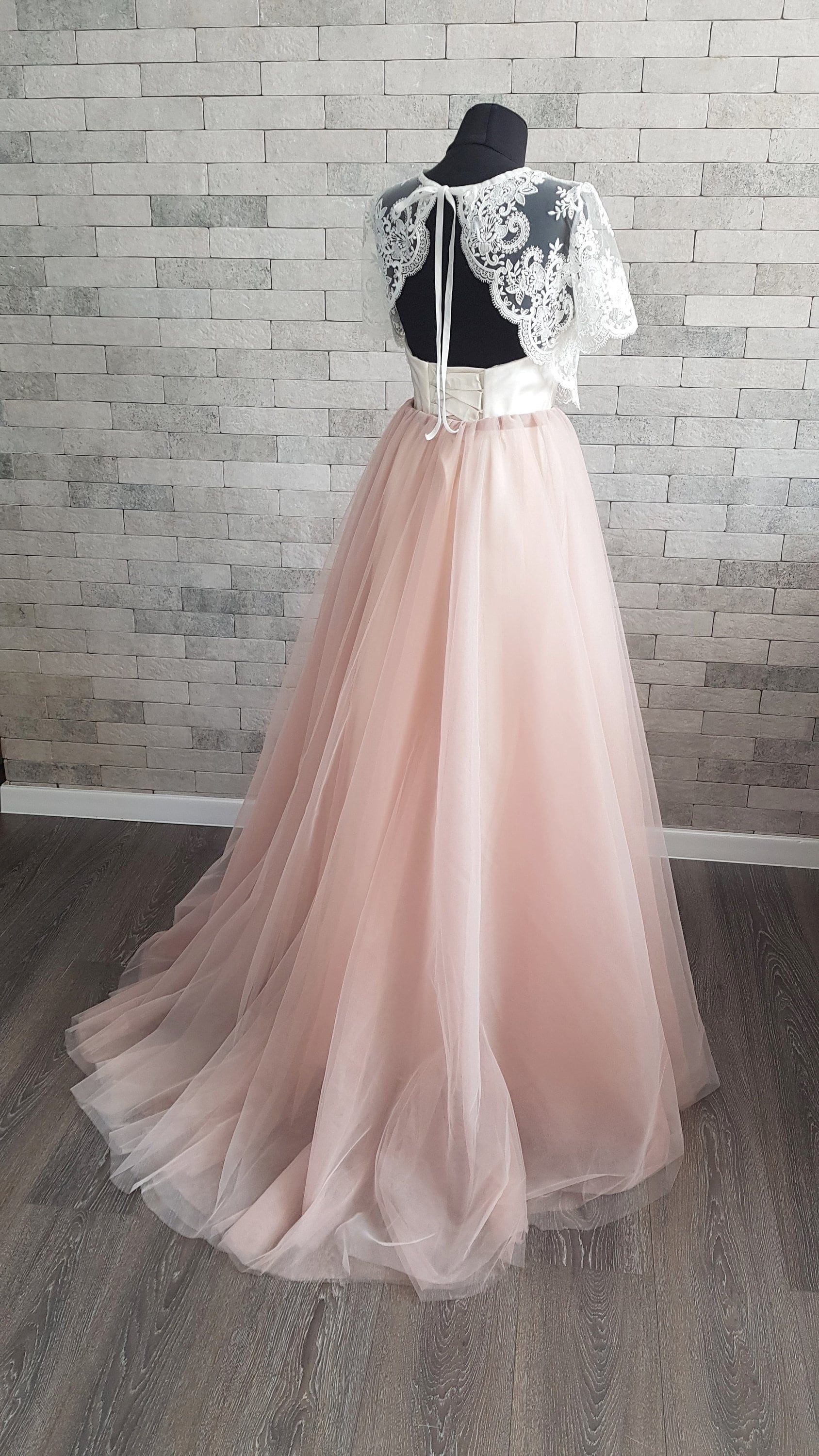Blush Blue Ombre Wedding Dress: Bohemian Tulle Bridal Separates Blush Blue Ombre Wedding Dress: Bohemian Tulle Bridal Separates