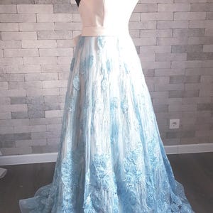 Luxurious embroidered lace wedding skirt, blue wedding skirt, bridal separates skirt, removable detachable wedding train, bridal overskirt