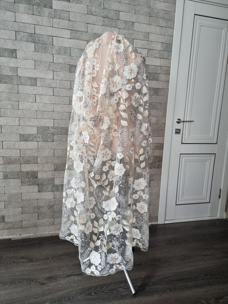 Peachy grey wedding Cape, shiny flowers capelet, bridal cloak, secret garden wildflower autumn botanical garden flower bridal sparkle cape. image 6