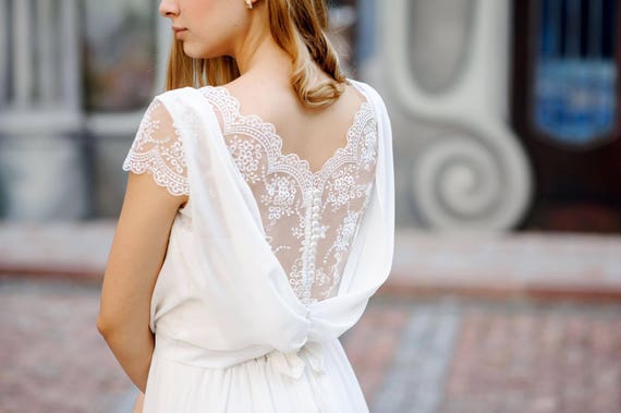 Lace Chiffon Wedding Top: Cowl Back Bridal Cover Up