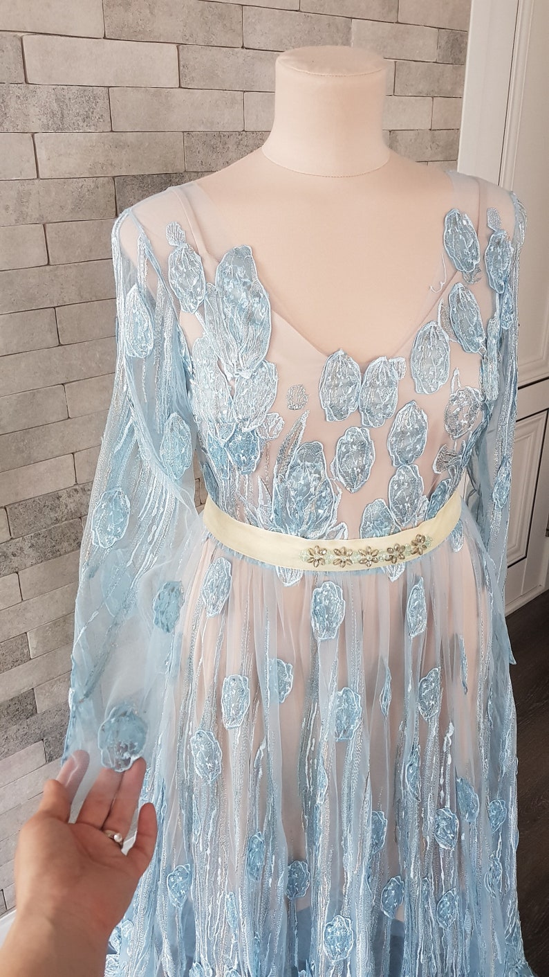 Fiona Adorable 3D Lace Bridal Tops with Long Bubble Sleeves