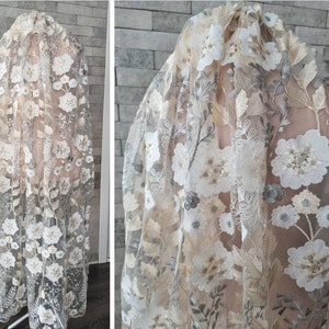 Peachy grey embroidered wedding Veil, shiny flowers veil, flowers veil, floral veil, secret garden wildflower autumn botanical veil cape.