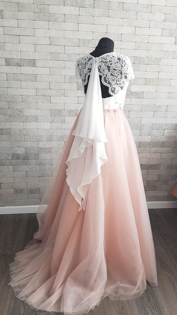 blue dress for baby girl Modern Blue Two-Piece Wedding Dress with Tulle Skirt main image 1