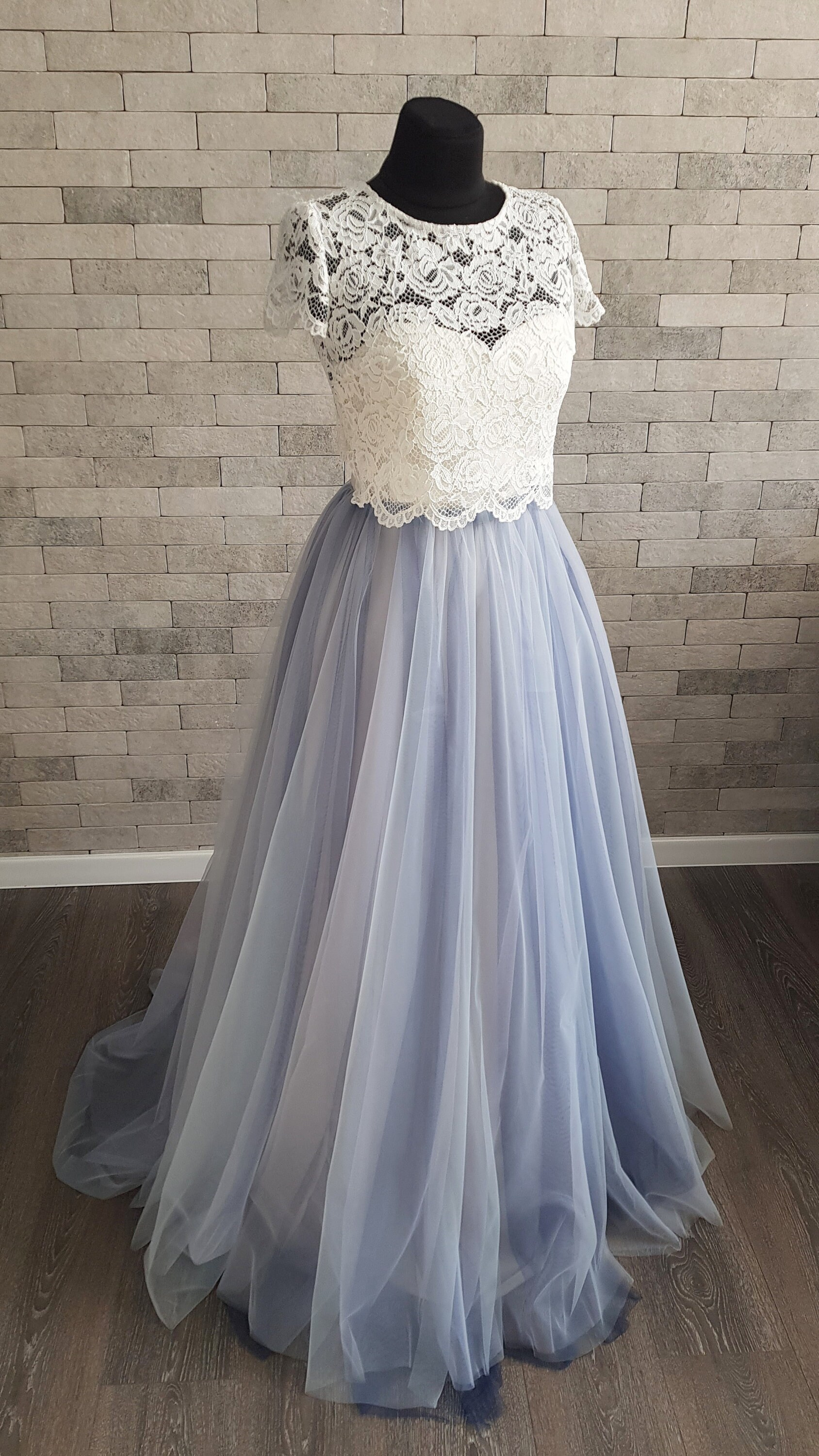 Blush Blue Ombre Wedding Dress: Bohemian Tulle Bridal Separates