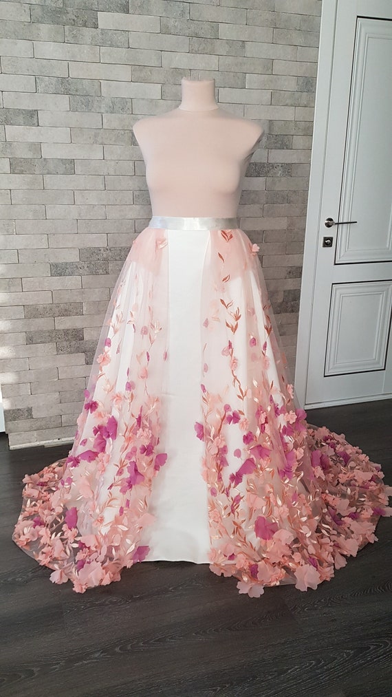 3D Peachy Pink Purple Flower Wedding Skirt Green Floral | Etsy