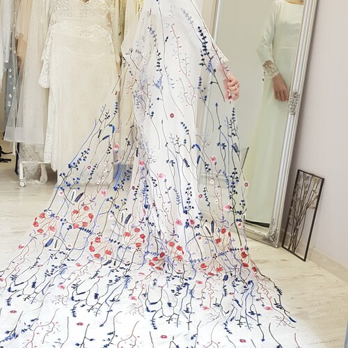 Champagne nude wedding cape, floral wedding cloak, blue secret garden wildflower cape, garden green leaves embroidered wedding shops cover-up cape