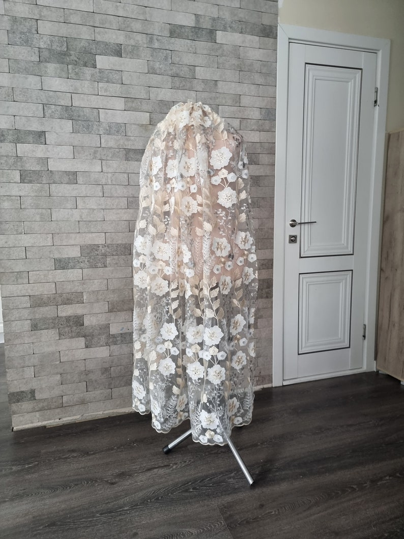 Peachy grey wedding Cape, shiny flowers capelet, bridal cloak, secret garden wildflower autumn botanical garden flower bridal sparkle cape. image 9