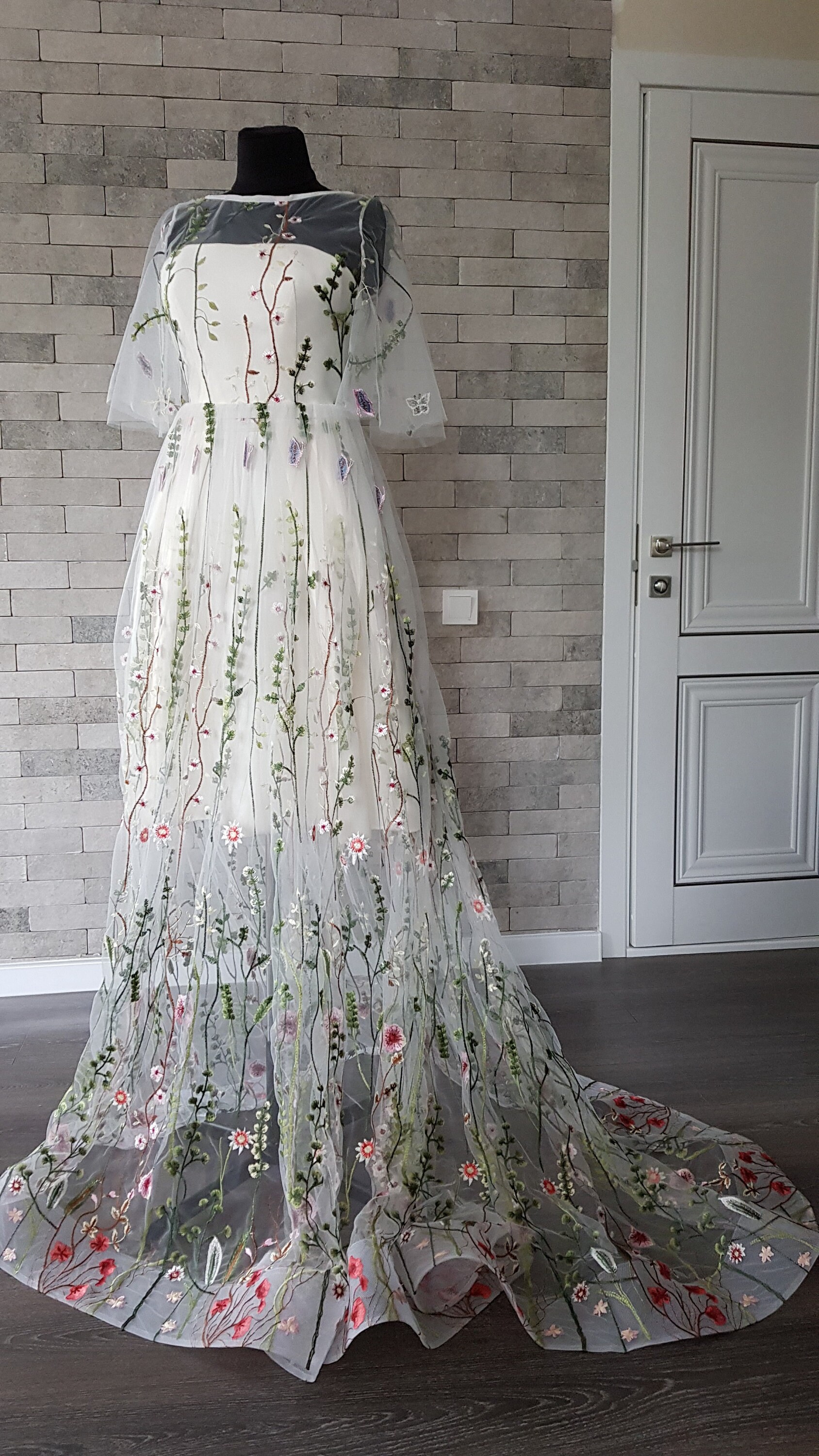 Flower Wedding Dress Long Sleeve Wedding Dress Bridal | Etsy