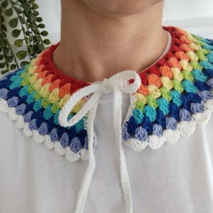 Rainbow Pride Scalloped Collar – 100% Cotton Hand-Crocheted Vintage Style Statement Accessory