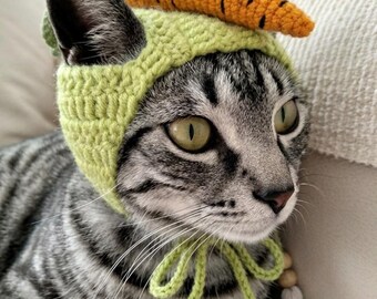 Gorro de zanahoria de ganchillo para gato. Gorro de ganchillo para gato. Divertido disfraz para gatos y perros pequeños. Accesorio para fotos de gatos. Regalo para amantes de los gatos. Regalo para mamás de gatos.