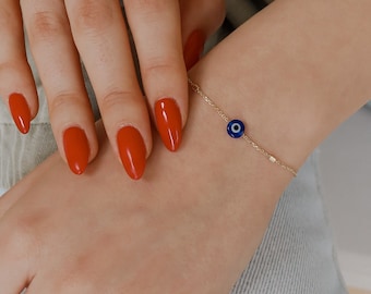 Braccialetto blu anti-malocchio proteggimi - piccolo braccialetto anti-malocchio - braccialetto con occhio - oro giallo massiccio 14K