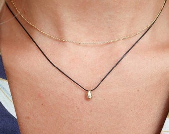 Dainty 14K Yellow Gold Teardrop Necklace: Minimalist Love Necklace