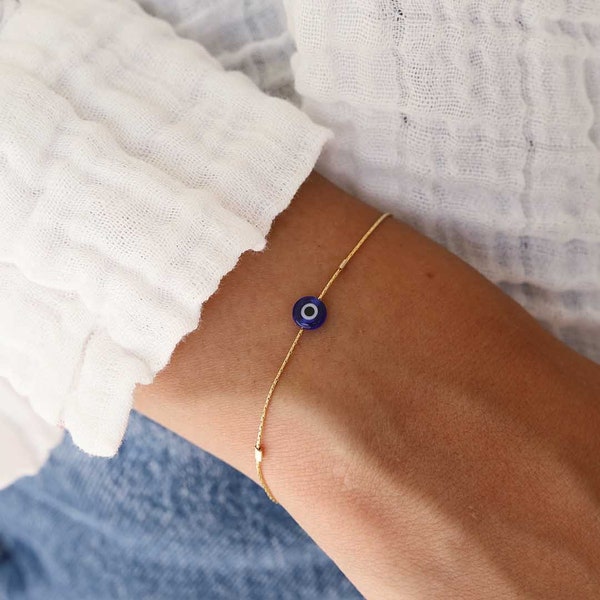 evil eye protect me blue bracelet - tiny evil eye bracelet - mini evil eye - gold filled-Mother's Day