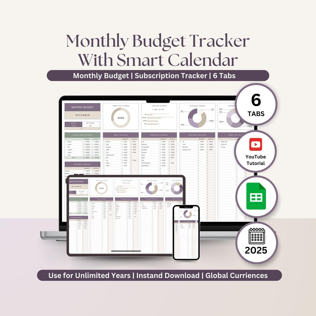 Monthly Budget Googlesheets Spreadsheet With Smart Calendar ...