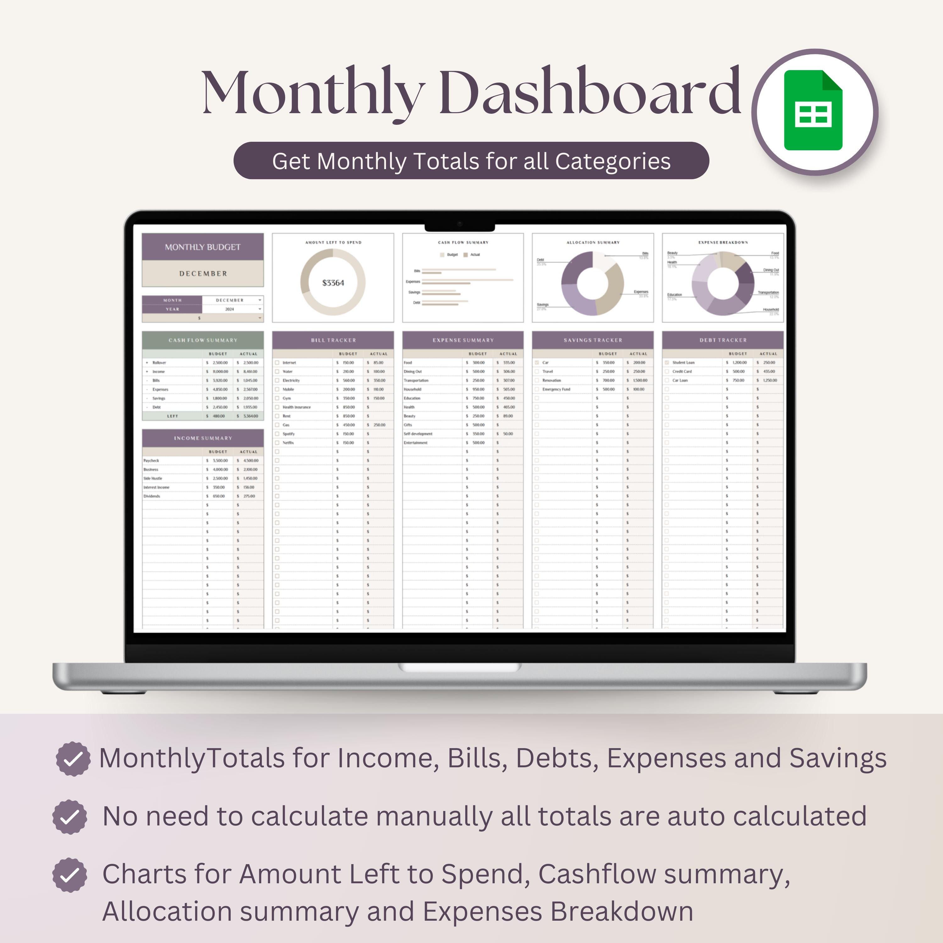 Monthly Budget Googlesheets Spreadsheet With Smart Calendar ...