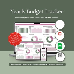 Yearly Budget Tracker Template Google Sheets | Annual Financial Planning Spreadsheet | Personal Money Management Tool Digital