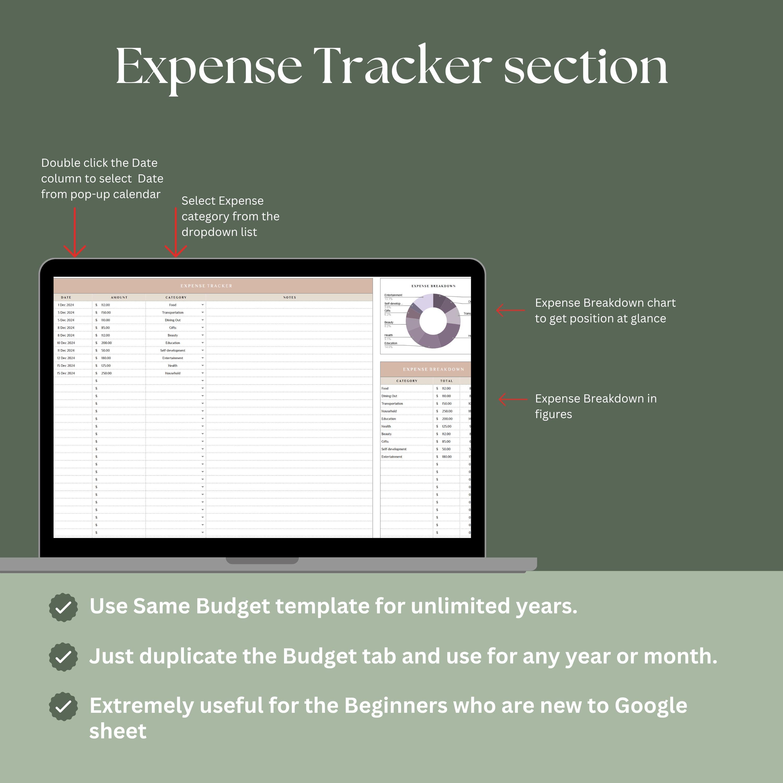 Simple Budget Tracker Google Sheets Template for Individuals, Families ...