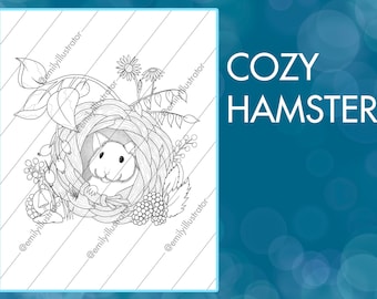 Cozy Hamster Digital Coloring Page