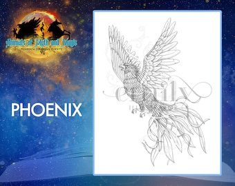 Phoenix, Animals of Myth and Magic Digital Download Coloring Page