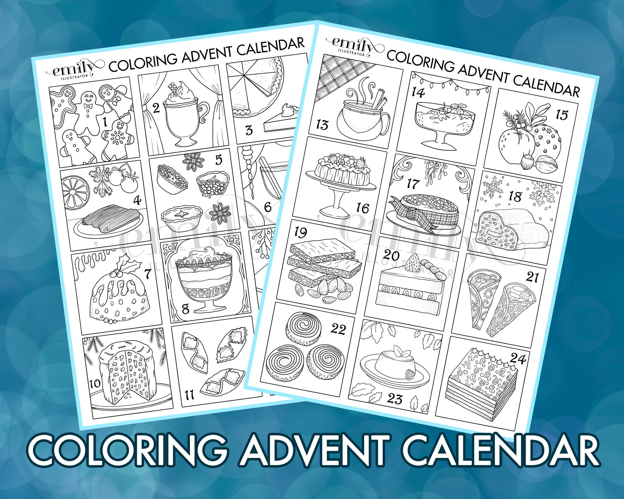 Holiday Food Coloring Advent Calendar Digital Coloring Page