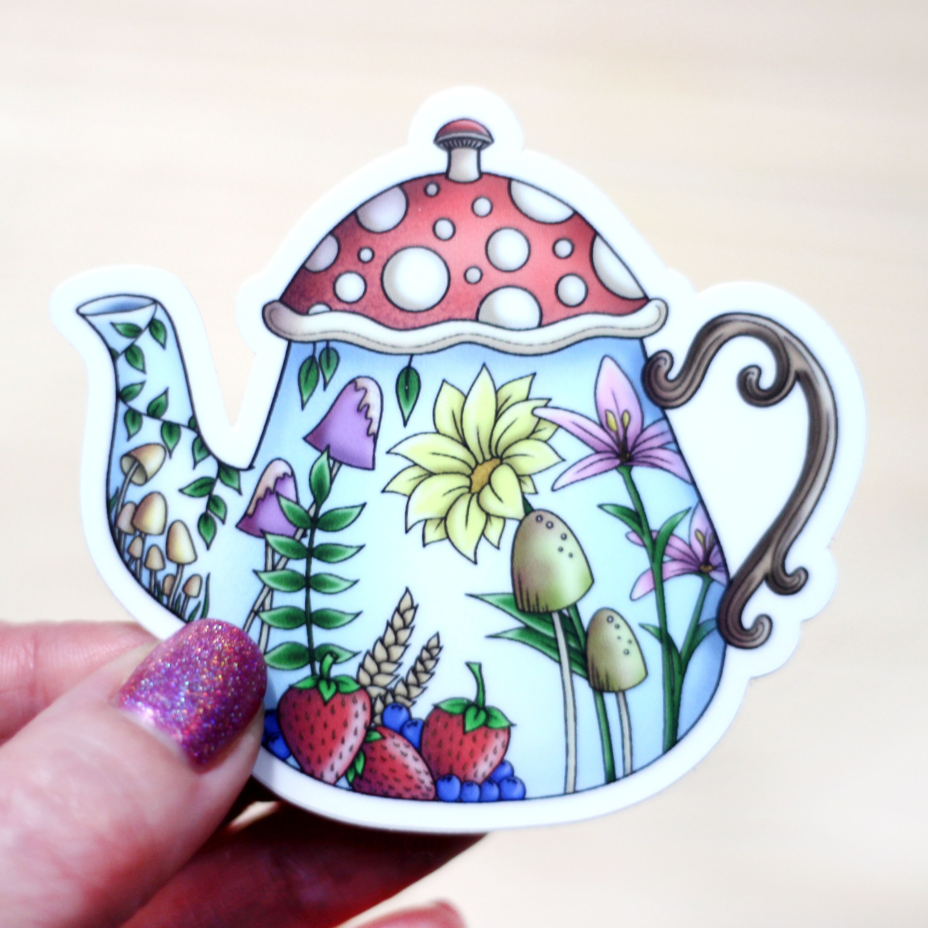 3 Vinyl Mushroom Teapot Sticker Etsy