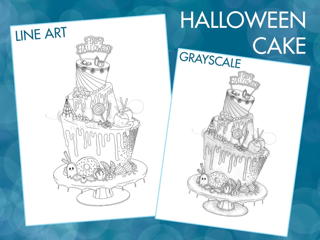Halloween Cake Digital Coloring Page - Etsy
