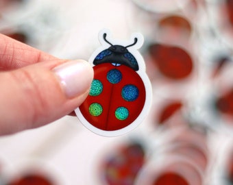 Set of 5, 1" Mini Holographic Ladybug Stickers