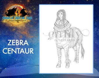 Zebra Centaur, Animals of Myth and Magic Digital Download Coloring Page